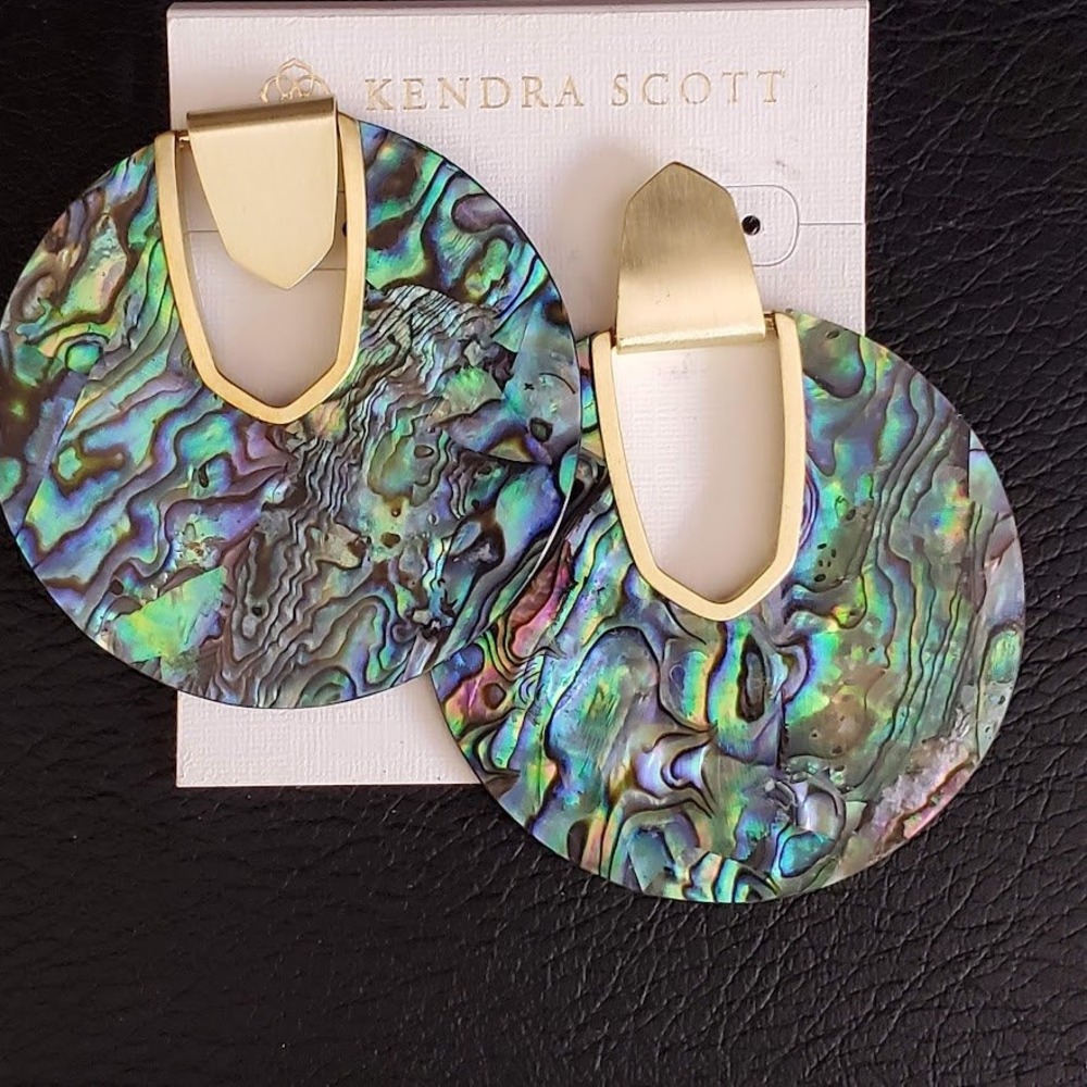 Kendra Scott Diane Abalone Shell Statement Earrings Gold Plate Oversized NWT